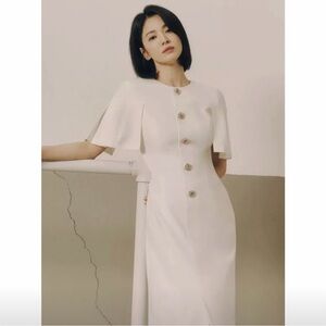 Korean Designer White Cape Dress